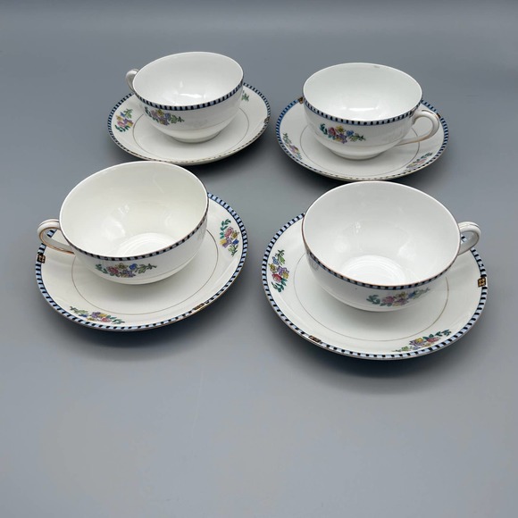 Vintage Noritake “Sheridan” Flat Cup & Saucer Sets 4 - Picture 2 of 9